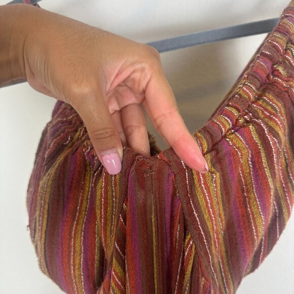 Free People Sundaze For Surfin' Jumpsuit M Red Clay Combo Striped Cotton Boho - Picture 12 of 12